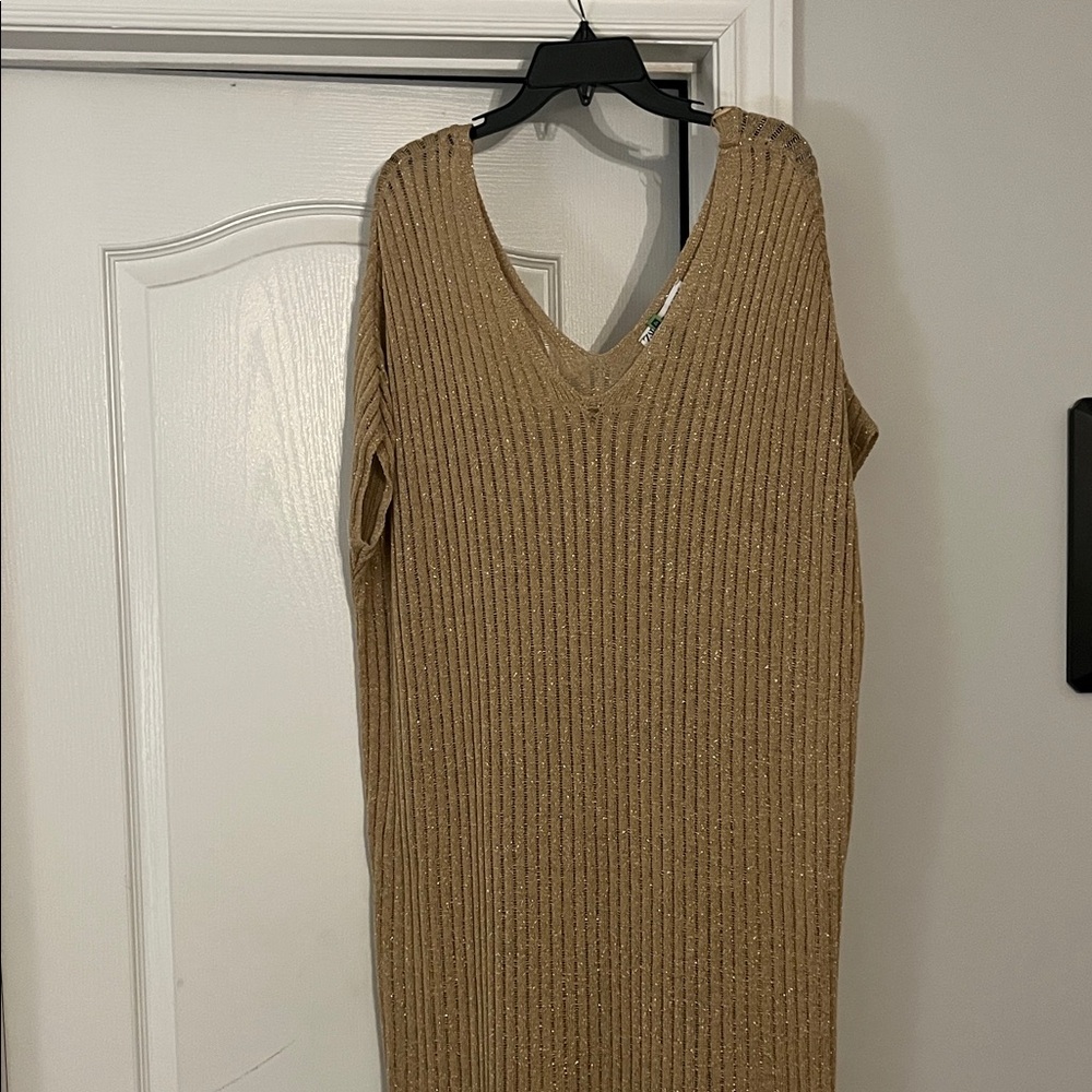 Gold Ribbed Knit Dress